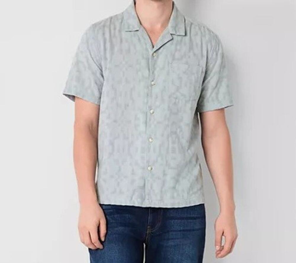 Mutual Weave XXL Shirt Calm Light Blue Woven Textured Cotton Pocket Short Sleeve